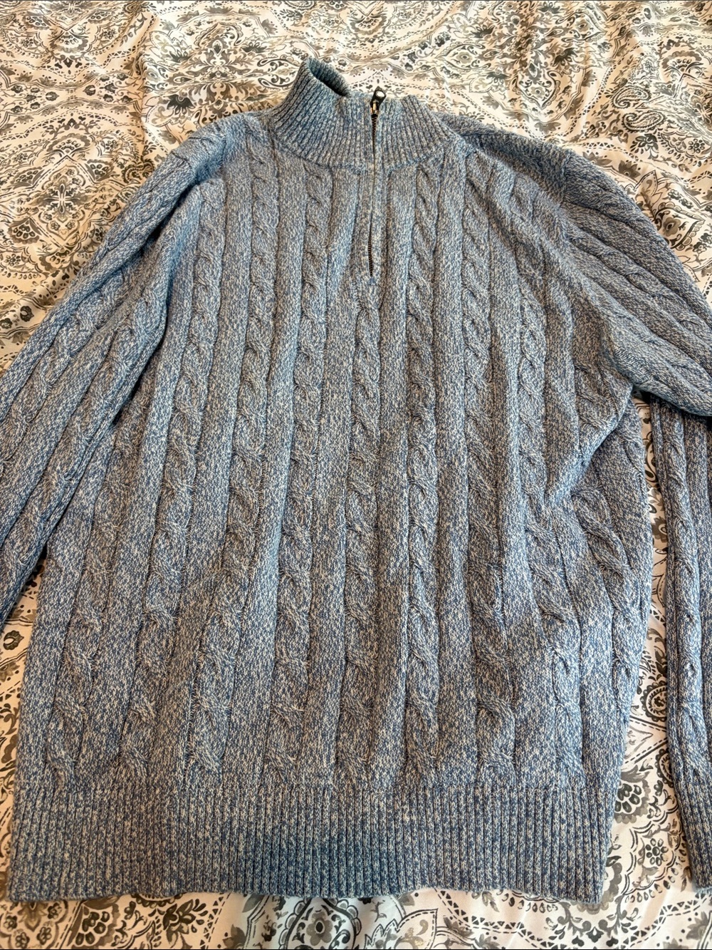 Brooks Brothers Men's Light Blue Cable Knit Half-Zip Sweater